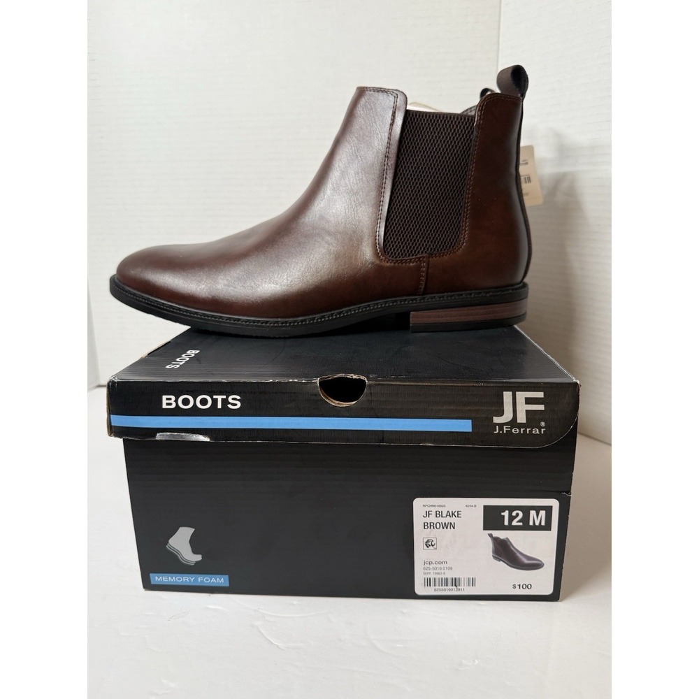 New Men's JF J Ferrar Blake Flat Heel Chelsea Boots - Brown - 12